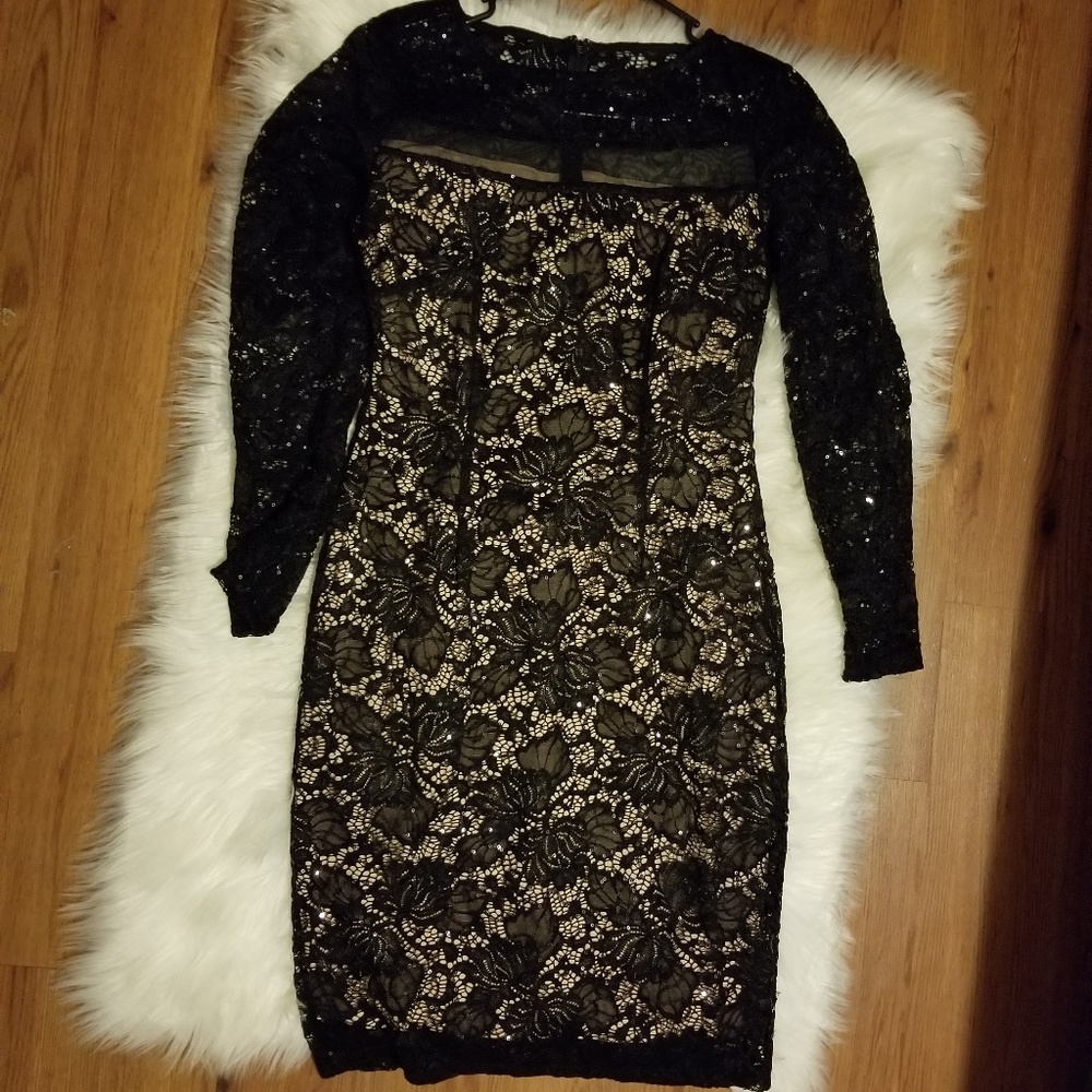 Sequin Lace Long Sleeve Sheath Dress